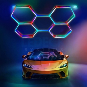 Lumină LED RGB Hexagonală Profesionala Aluminiu – 5 Module 244x170CM 192W, Echivalent 1600W, Garaj, Salon, Atelier - Img 7