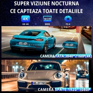 Cameră auto 4G cu ecran LCD, 4K + cameră spate 1K, GPS, funcții ADAS și ABS + monitorizare live - Img 3