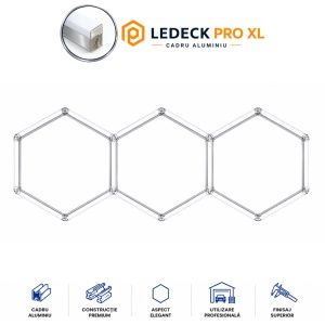 Lumină LED Hexagonală Profesională Aluminiu– 3 Module 5680mm 120x315CM – Service Auto, Detailing, Ateliere, Spații Comerciale