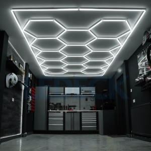 Lumină LED Hexagonală 14 Module + Rama 484x243 cm – Iluminare Profesională Atelier Detailing Auto 672W Honeycomb - Img 7