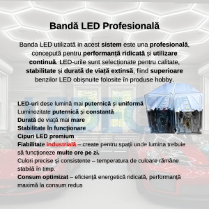 Lumină LED Hexagonală Profesională Aluminiu – 8 Module 440mm 236x246CM - Service Auto, Detailing, Ateliere, Spații Comerciale - Img 3