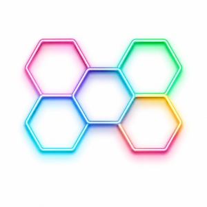 Lumină LED RGB Hexagonală Profesionala Aluminiu – 5 Module 244x170CM 192W, Echivalent 1600W, Garaj, Salon, Atelier - Img 2