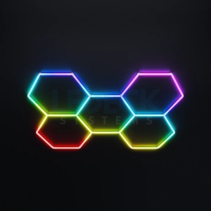 Lumină LED RGB Hexagonală Profesionala Aluminiu – 5 Module 244x170CM 192W, Echivalent 1600W, Garaj, Salon, Atelier - Img 8