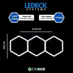Lumină LED Hexagonală Profesională Aluminiu– 3 Module 440mm 98x244CM – Service Auto, Detailing, Ateliere, Spații Comerciale - Img 2