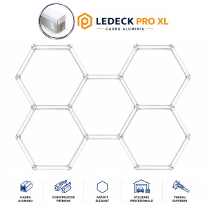 Lumină LED Hexagonală Profesională Aluminiu– 5 Module 568mm 210x299CM – Service Auto, Detailing, Ateliere, Spații Comerciale