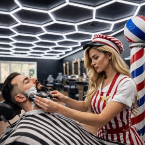 Lumină LED Hexagonală Barber Shop 14 Module + Rama 484x243 cm – Iluminare Modernă Barber Shop / Salon Frizerie 672W