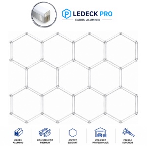 Lumină LED Hexagonală Profesională Aluminiu – 11 Module 440mm 236x329CM - Service Auto, Detailing, Ateliere, Spații Comerciale