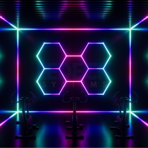 Lumină LED RGB Hexagonală Profesionala Aluminiu – 5 Module 244x170CM 192W, Echivalent 1600W, Garaj, Salon, Atelier - Img 12