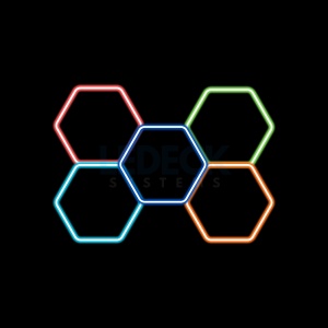 Lumină LED RGB Hexagonală Profesionala Aluminiu – 5 Module 244x170CM 192W, Echivalent 1600W, Garaj, Salon, Atelier - Img 3