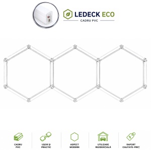 Lumină LED Hexagonală – 3 Module 98x244CM - Garaj, Dormitor, Cameră Gaming, Spații Private
