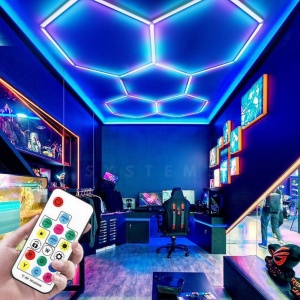 Lumină LED RGB Hexagonală Profesionala Aluminiu – 5 Module 244x170CM 192W, Echivalent 1600W, Garaj, Salon, Atelier - Img 9