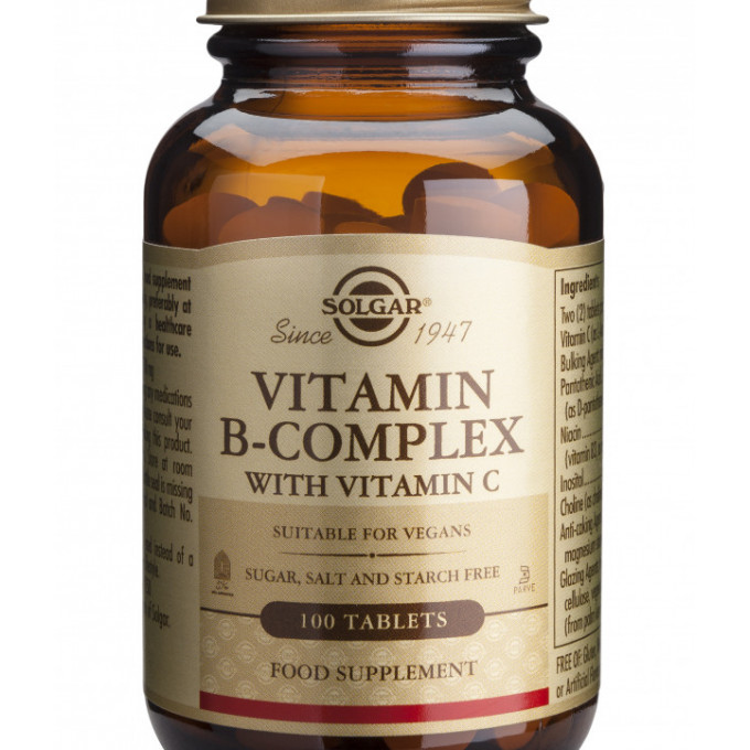 Complex de vitamine B cu vitamina C, B-Complex with C, 100 tablete, Solgar