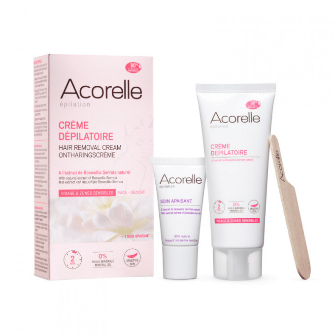 Crema depilatoare naturala pentru fata si zone sensibile, Acorelle, 75 ml