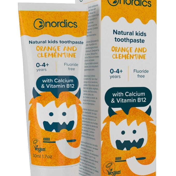Pasta de dinti naturala fara fluor cu clementina, portocala si vitamina B12, pentru copii, Nordics, 50 ml