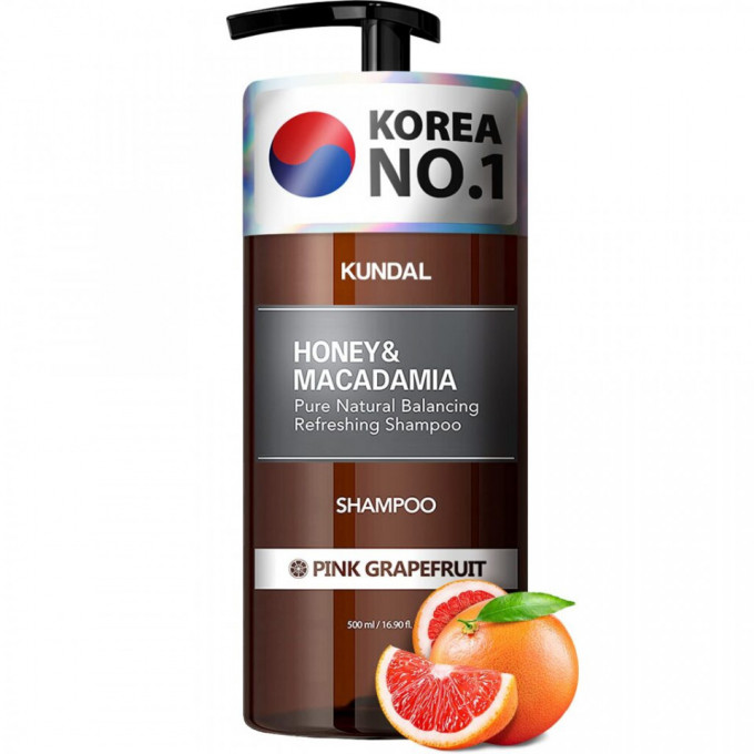 Sampon hipoalergenic natural si extra-hidratant cu miere si macadamia Pink Grapefruit, Kundal, 500 ml
