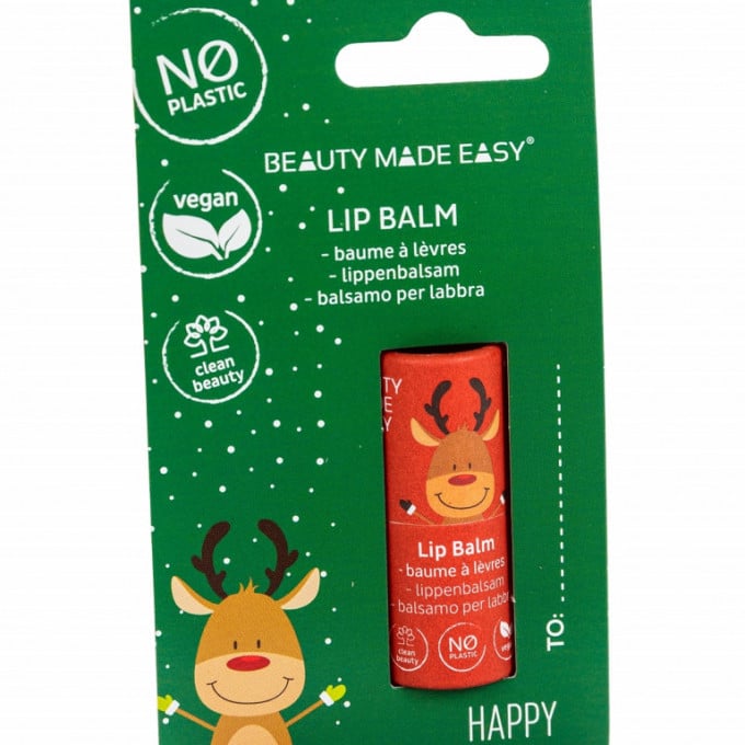 Balsam de buze vegan zero plastic Happy Editie Limitata de Craciun, Beauty Made Easy, 5,5 g