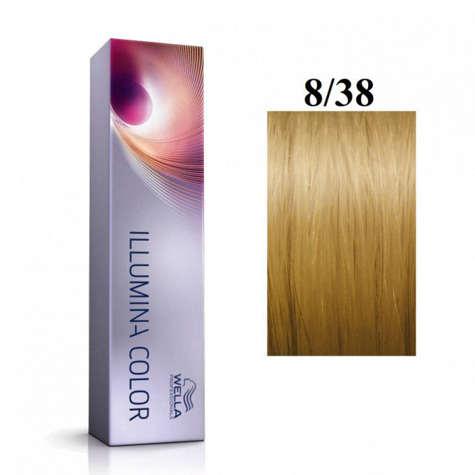 Vopsea permanenta Wella Professionals Illumina Color 8/38, Blond Deschis Auriu Albastru, 60ml