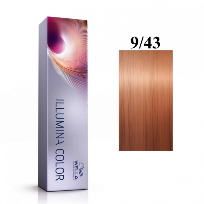 Vopsea permanenta Wella Professionals Illumina Color 9/43, Blond Luminos Aramiu Auriu, 60ml
