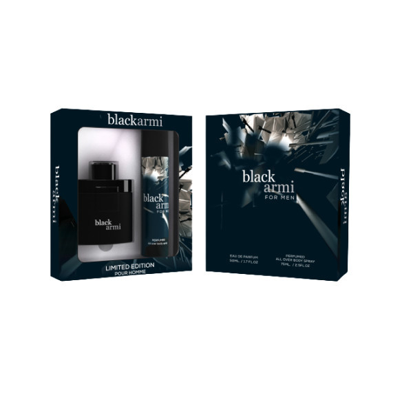 Set cadou parfum, Black Armi, Barbati, Apa de parfum 50ml+Deodorant corp 75ml, MB Perfumes