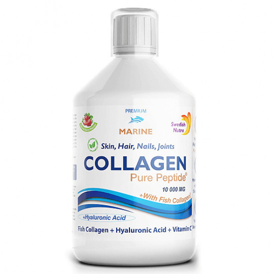 Colagen Marin Lichid Hidrolizat cu 10.000 mg, Acid Hialuronic, Biotină, Cupru, Siliciu, Vitaminele C, B5, B6, B12, Swedish Nutra, 500ml