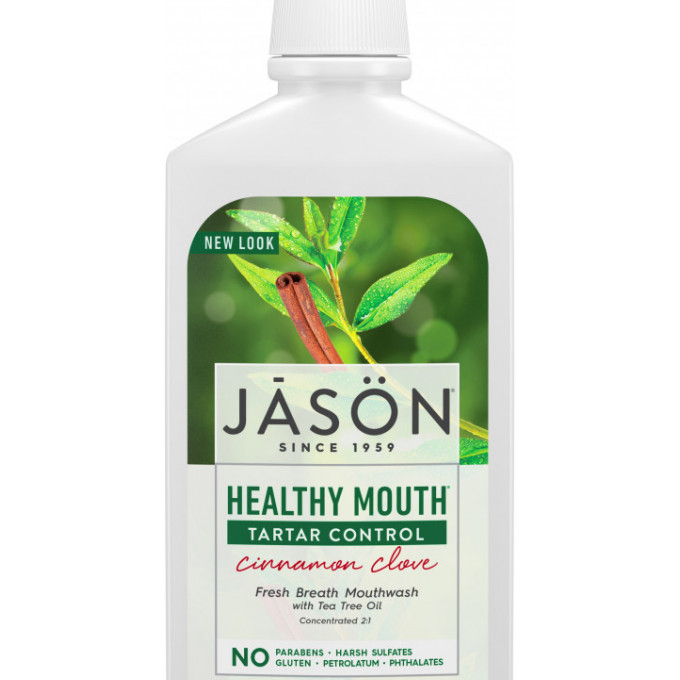 Apa de gura Healthy Mouth cu tea-tree si scortisoara pt gingiile iritate, Jason, 473 ml