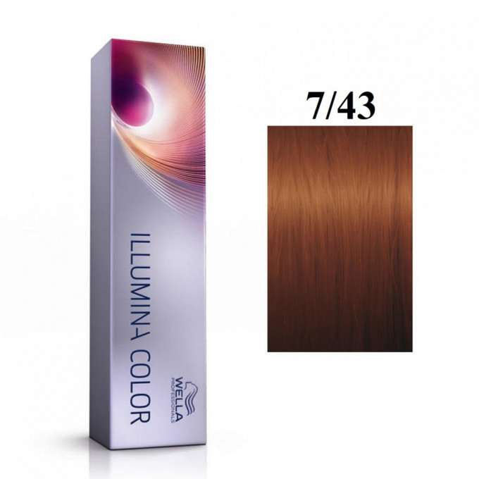 Vopsea permanenta Wella Professionals Illumina Color 7/43, Blond Mediu Rosu Auriu, 60ml