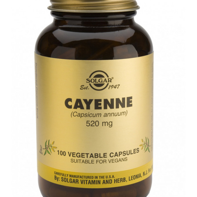 Extract de ardei iute, CAYENNE, 520mg, 100 capsule vegetale, Solgar