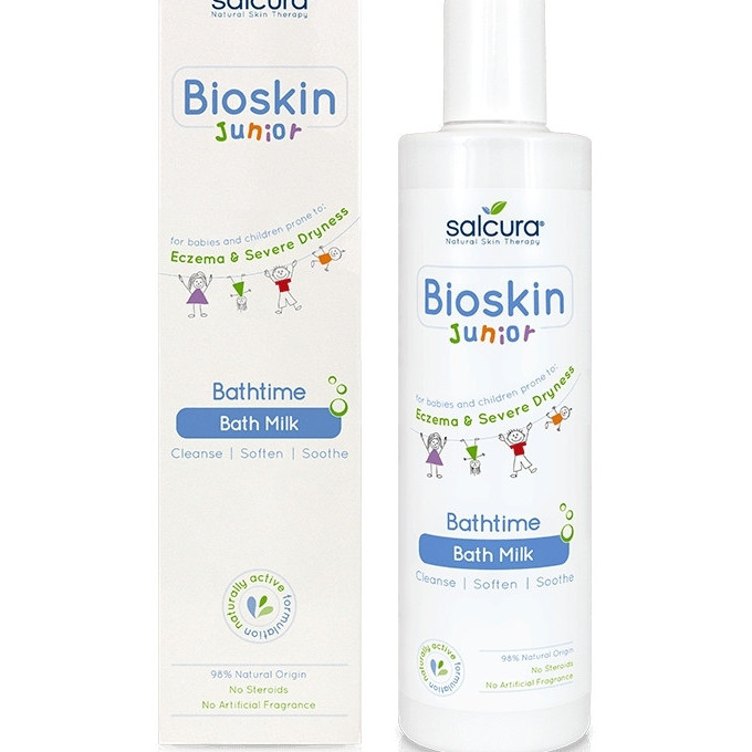 Lapte de baie Bioskin Junior pt bebelusi si copii, piele foarte sensibila, uscata cu eczeme, Salcura, 300 ml