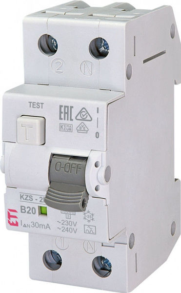 Siguranta automata diferentiala RCBO 20A,1+N TIP A, Curba B, Capacitatea de rupere (kA) 10