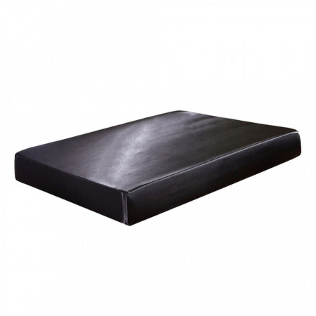 Cearceaf cu elastic, satin negru, 100% poliester,190 x 135 cm, pat dublu, calcare usoara, George Home