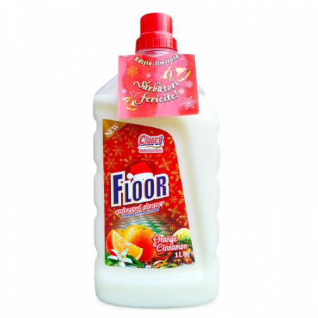 Detergent pardoseli, editie limitata de Craciun, fara clatire, portocala, scortisoara, formula cu alcohol, 1L, Cloret
