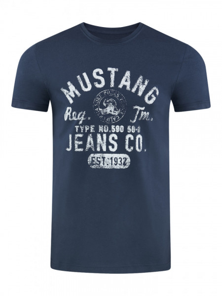 Mustang, Tricou regular fit, albastru, imprimeu, 2XL