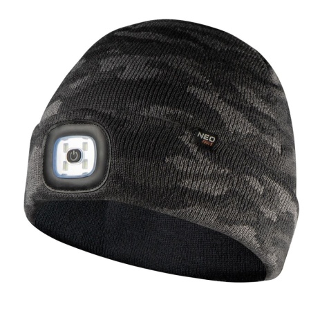Caciula cu lanterna incorporata, LED, incarcare USB, acumulator intern, model camuflaj, Neo