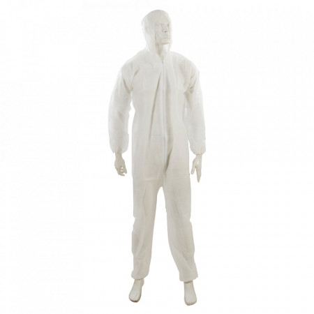 Combinezon protectie cu gluga si fermoar, material netesut, unica folosinta, marimea XL, 30 gsm, Silverline