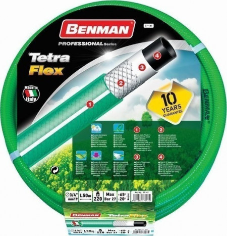 Furtun apa gradina profesional, 50 m, 1/2, anti nod, protectie UV, protectie inghet, 4 straturi, Tetra Flex, Benman