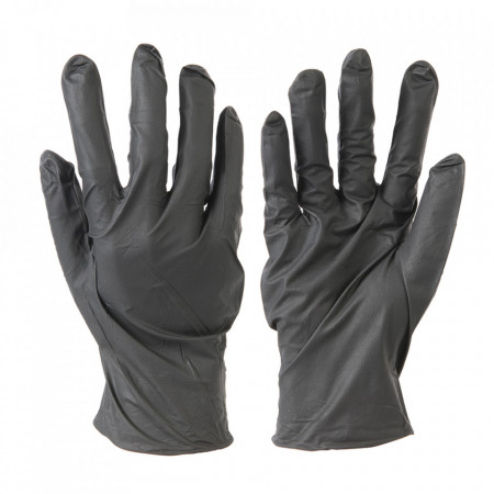 Manusi protectie maini , unica folosinta, 100 bucati, nitril, rezistente rupere, fara pudra, negre, marimea XL, Silverline