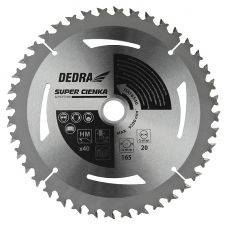 Disc pentru circular lemn , ultra-subtire, 1.6mm, 185x 24 dinti x centru 16mm , Dedra