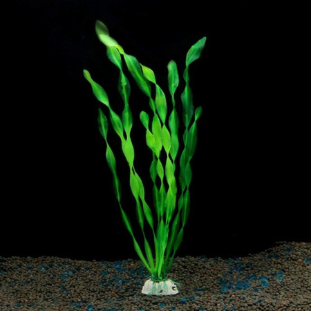 Planta artificiala silicon pentru acvariu, 25 cm, baza imitatie piatra, verde, bule flotante la varfuri, VKTools