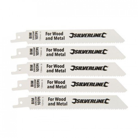 Set 5 panze fierastrau tip sabie, lemn-metal, 150mm, 10tpi, universal demolari, Silverline