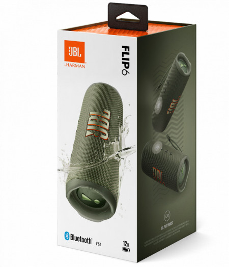 Boxa portabila JBL Flip 6, Bluetooth, PartyBoost, IP67, USB C, 12h, Verde