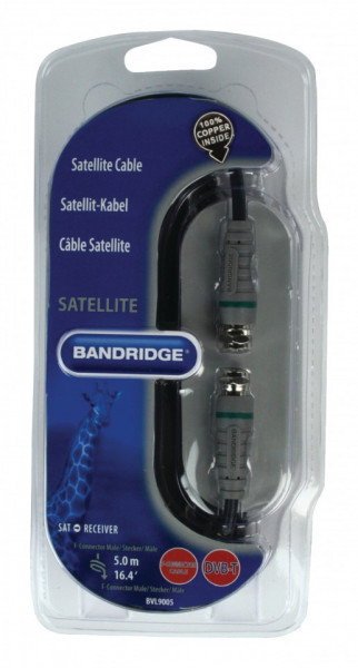 Cablu antena satelit, receiver, 5m, cablu 100% cupru, mufe placate aur 24K, Bandridge