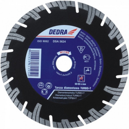 Disc diamantat , 350 x 25.4mm , taie caramida , piatra , beton , Dedra Turbo-T