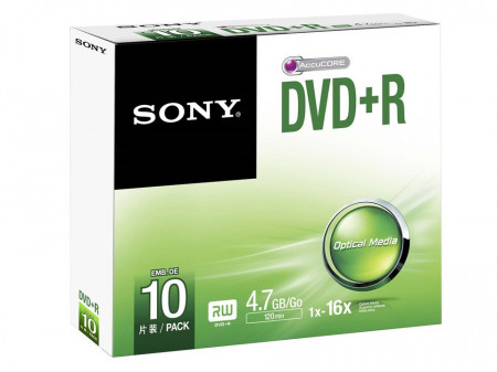 Dvd R, DVD+R, AccuCore, 10 bucati, 4.7GB, 1x-16x, jewel case slim, Sony