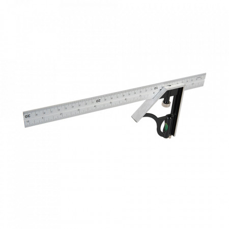 Echer 300mm, linie aluminiu, nivela cu bula, metric si imperial, Task
