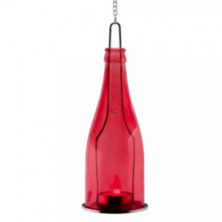 Lampa cu led, decor sticla, Home GB 23/RD, rosie, 8 x 23 cm, lant pentru agatat