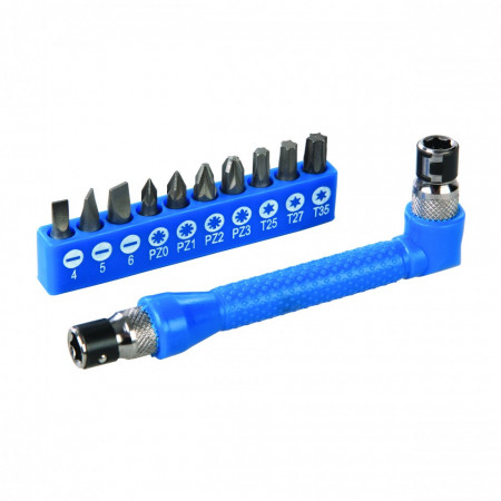 Set 12 piese biti cu antrenor 90 grade, Silverline Angle Screwdriver Bit Holder Set 12pce