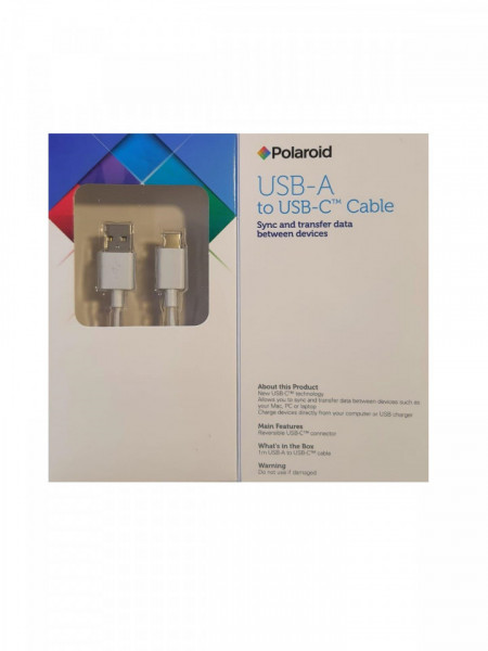 Cablu incarcare, date, USB-A la USB-C, 1m, alb, Polaroid