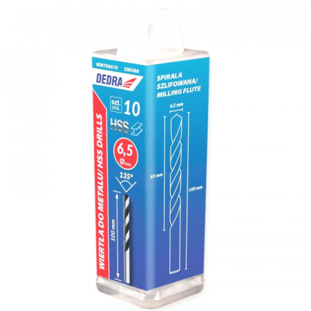 Set 10 burghie precizie perforat metal, HSS, DIN338, 1.0mm x 34mm, Dedra