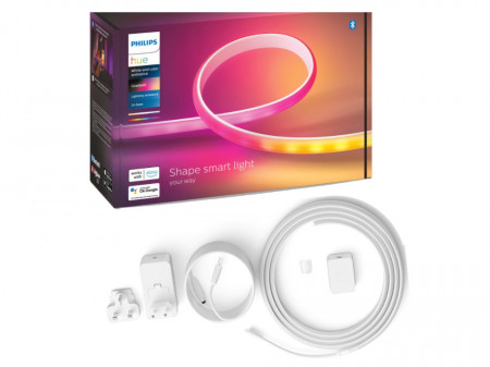 Banda LED RGB inteligenta Philips Hue Gradient Lightstrip, Bluetooth, 20W, 1600 lm, lumina alba si colorata, IP20, Silicon, 200 cm