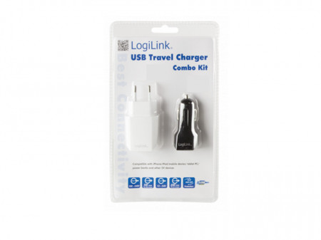 Incarcator telefon, tableta 2 in 1, auto/casa, 5-12W, LogiLink